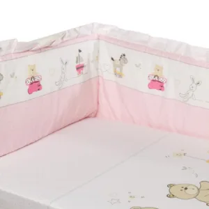 Lenjerie patut cu 5 piese 120x60cm Teddy Play Pink M2