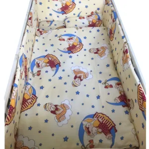 Lenjerie patut cu 5 piese Croitoria Noastra Bunica Ursulet galben 120x60 cm