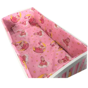 Lenjerie patut cu 5 piese Croitoria Noastra Bunica Ursulet roz 120x60 cm