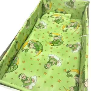 Lenjerie patut cu 5 piese Croitoria Noastra Bunicul Ursulet Verde 140x70 cm