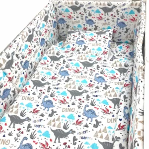 Lenjerie patut cu 5 piese Croitoria Noastra Dinozauri 140x70 cm
