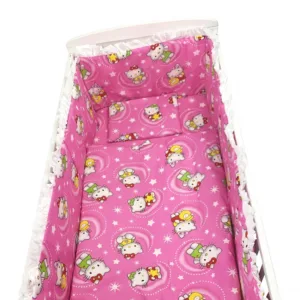 Lenjerie patut cu 5 piese Croitoria Noastra Hello Kitty roz 120x60 cm