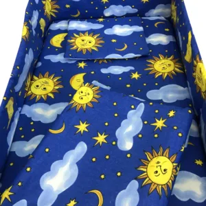 Lenjerie patut cu 5 piese Croitoria Noastra Soarele si luna 140x70 cm
