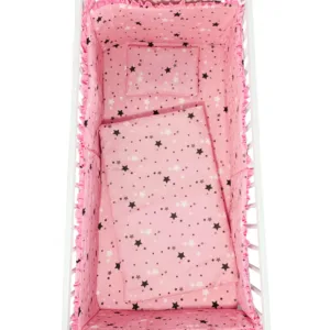 Lenjerie patut cu 5 piese Croitoria Noastra Stelute gri pe roz 120x60 cm