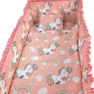 Lenjerie patut cu 5 piese Croitoria Noastra Unicorni 140x70 cm