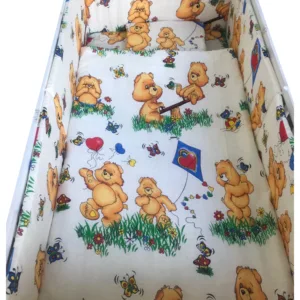 Lenjerie patut cu 5 piese Croitoria Noastra Ursuleti pe galben 140x70 cm