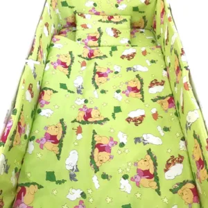Lenjerie patut cu 5 piese Croitoria Noastra Winnie The Pooh verde 120x60 cm