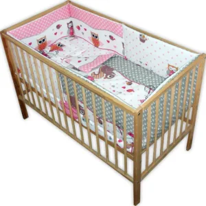Lenjerie patut cu 5 piese Owls roz