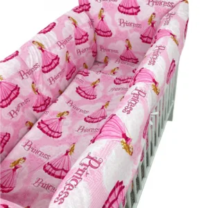 Lenjerie patut cu 5 piese si aparatori Maxi 120x60 cm Croitoria Noastra printese la bal pe roz
