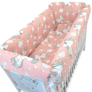 Lenjerie patut cu 5 piese si aparatori Maxi 120x60 cm Croitoria Noastra unicorni