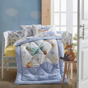 Lenjerie patut cu 6 piese Baby Ranforce Airplane Blue