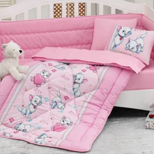 Lenjerie patut cu 6 piese Baby Ranforce Kitty Pink