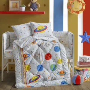 Lenjerie patut cu 6 piese Baby Ranforce Planet White