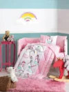 Lenjerie patut cu 6 piese Baby Ranforce Unicorn Pink