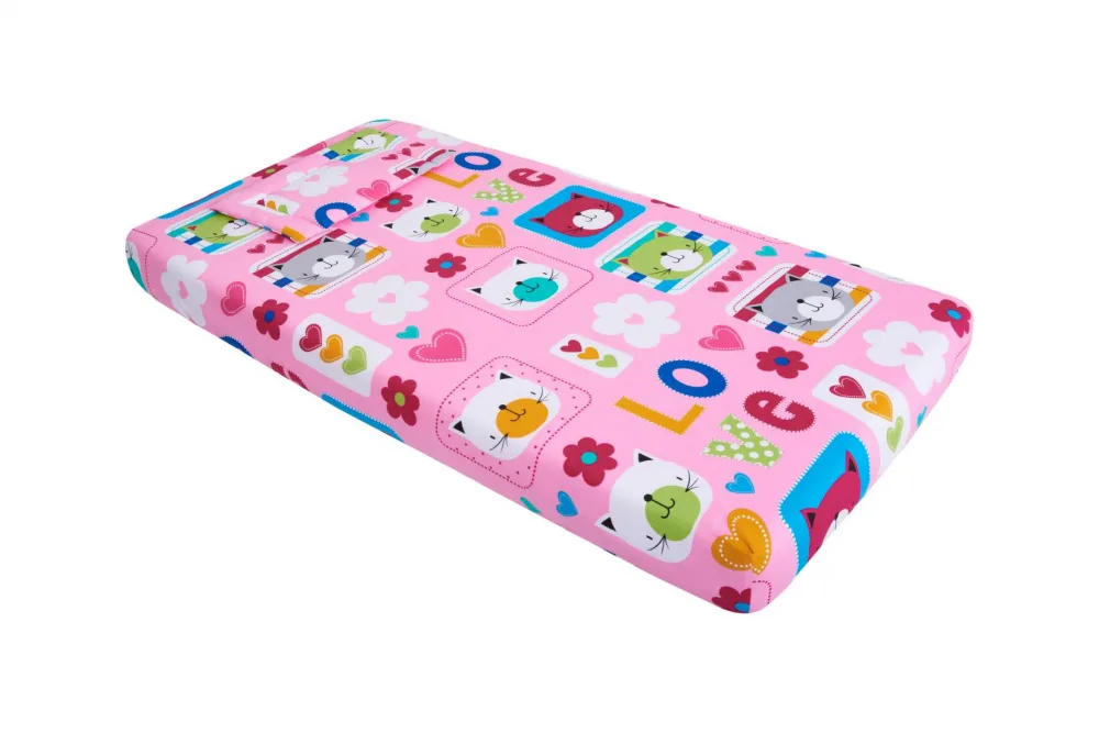 Lenjerie pentru patut 120x60 cm SomnArt Pisicute din bumbac cu 3 piese