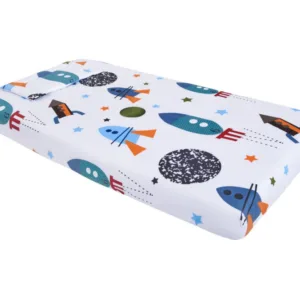 Lenjerie pentru patut 120x60 cm SomnArt Rachete din bumbac cu 3 piese