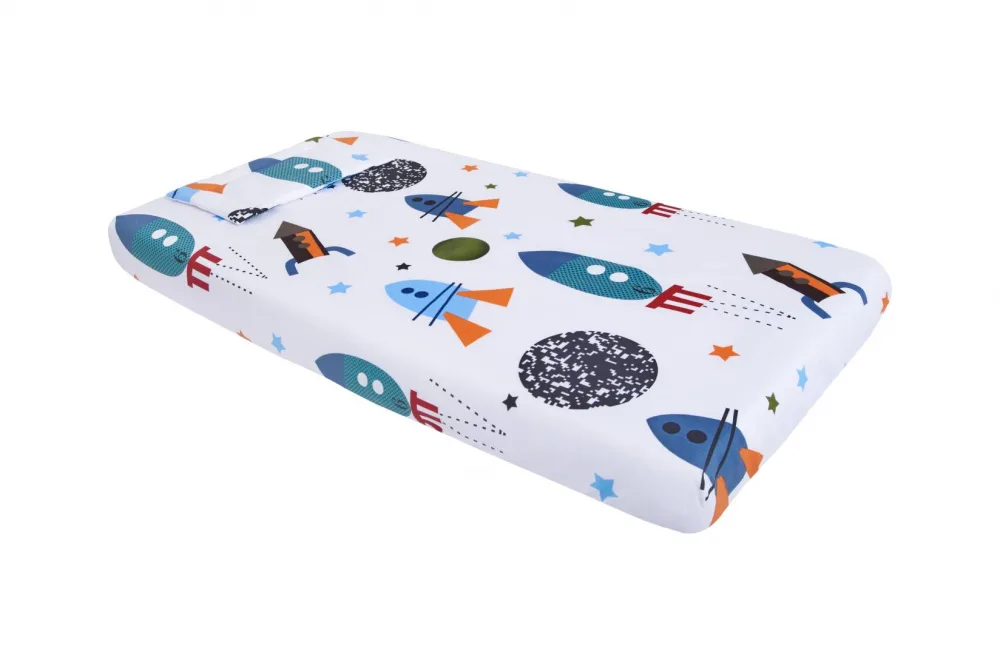 Lenjerie pentru patut 120x60 cm SomnArt Rachete din bumbac cu 3 piese