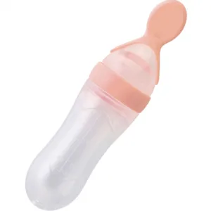 Lingurita silicon cu rezervor gradat roz 90 ml