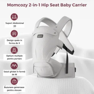 Marsupiu Hip Seat cu perna pentru sold 2 in 1 reglabil cu suport lombar pentru parinti Momcozy Air Mesh gri