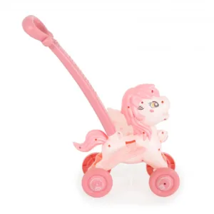 Masina electrica de facut baloane pentru copii Moni Pony Pink Wings cu maner de impingere
