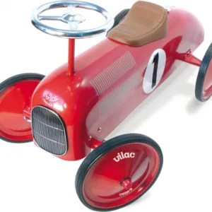 Masina pentru copii fara pedale Vilac metal rosie cu design retro si roti din cauciuc
