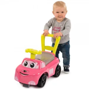 Masinuta copii Ride-On fara pedale Smoby Auto pink de la 10 luni cu roti din plastic spumat si spatiu depozitare sub scaun