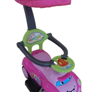 Masinuta copii fara pedale Moni Smile Pink 2 in 1 cu maner de impins pentru parinti