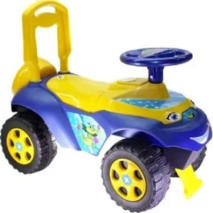Masinuta copii fara pedale Ride-On Music 0142R04 Galben Albastru cu sunete si greutate maxima admisa de 30 kg