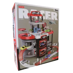 Mega garaj supraetajat in valiza Racer cu 6 masinute si 1 elicopter