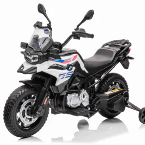 Motocicleta electrica pentru copii BMW F850 White GS 90W 12V cu roti ajutatoare