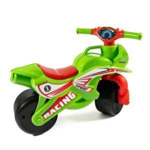 Motocicleta pentru copii fara pedale Racing 01395 VerdeRosu prevazuta cu butoane pentru efecte sonore