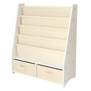 Organizator pentru copii 2in1 Ginger Home Montessori Alb cu raft pentru carti si jucarii