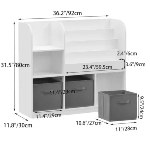 Organizator pentru jucarii si carti Ginger Home Montessori Alb cu 3 cutii