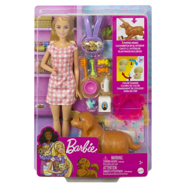 Papusa Barbie Family cu catelusi nou nascuti