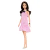 Papusa Barbie Fashionista cu rochie roz in carouri
