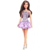 Papusa Barbie Fashionistas cu par castaniu si rochie violet