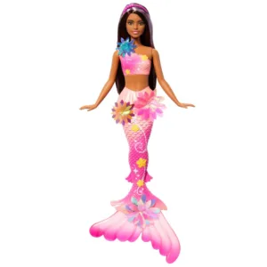 Papusa Barbie Sirena cu Flori Magice cu par brunet