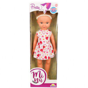 Papusa Pretty Mina in rochita roz cu inimioare