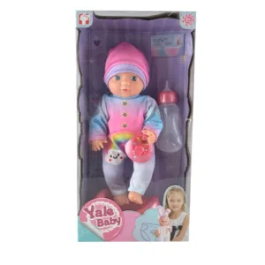 Papusa care face pipi Yale Baby cu pijama curcubeu 25 cm