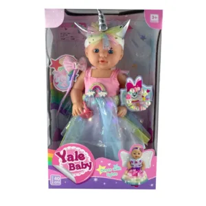 Papusa care face pipi Yale Baby cu rochita si tiara unicorn 40 cm