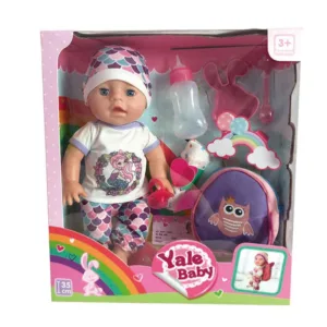 Papusa care face pipi Yale Baby cu tricou si rucsac 25 cm