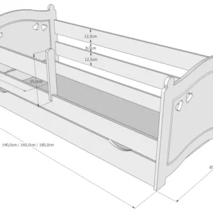 Pat din lemn cu protectie laterala Laura 140x80 cm Alb