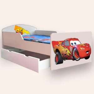 Pat pentru copii Fulger Mcqueen cu sertar si saltea