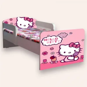 Pat pentru copii Hello Kitty cu manere si saltea