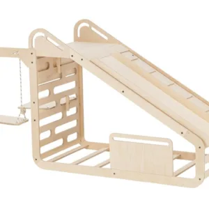 Pat pentru copii MamaToyz Montessori MiniSleepy natur din lemn cu tobogan