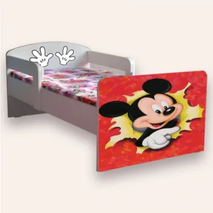 Pat pentru copii Mickey Mouse cu manere si saltea