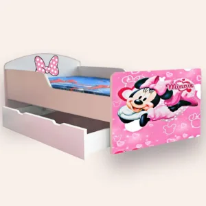 Pat pentru copii Minnie Mouse cu sertar si saltea