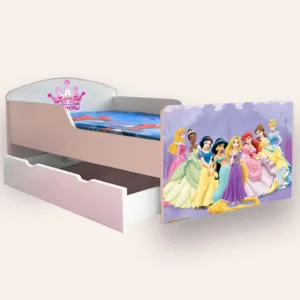 Pat pentru copii Printese cu sertar si saltea