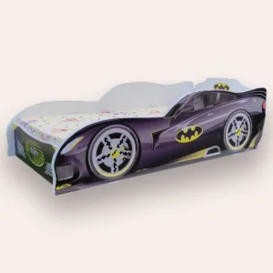 Pat pentru copii masina Batman Alb cu saltea