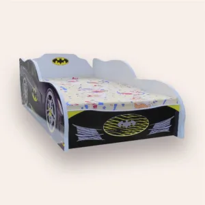 Pat pentru copii masina Batman Alb cu saltea